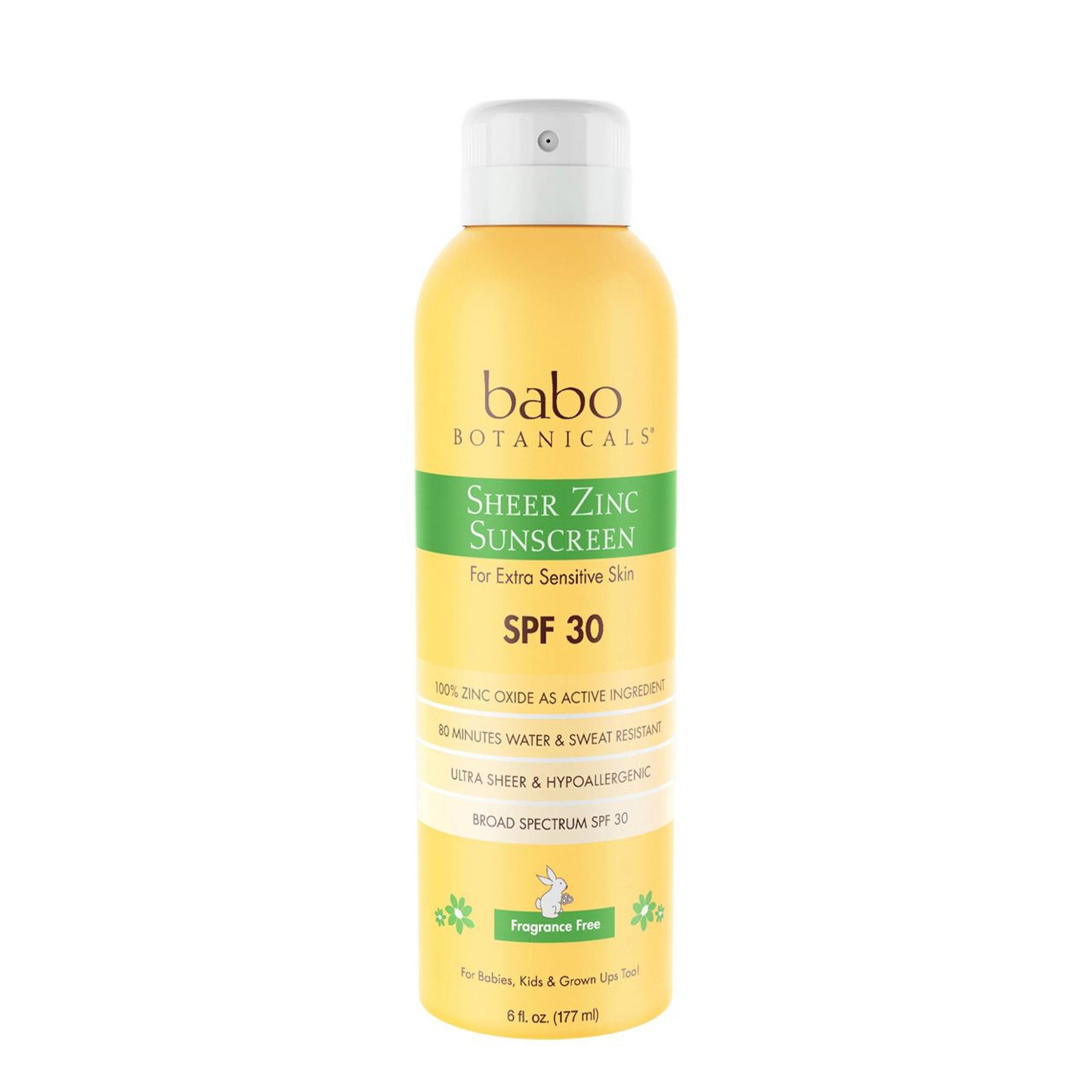 Babo Botanicals Sheer Zinc Sunscreen Spray Fragrance SPF 30, 6.0 oz