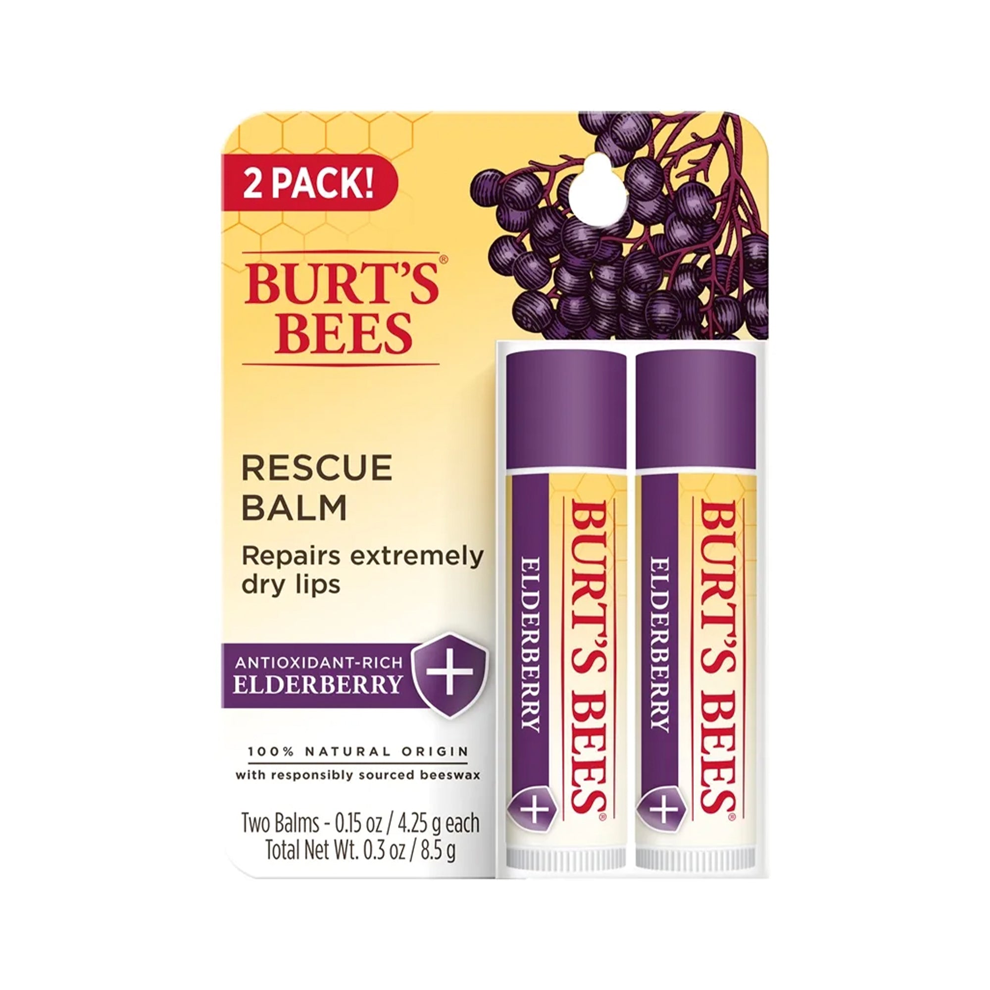 Burt's Bees Rescue Elderberry Lip Balm Twin Pack