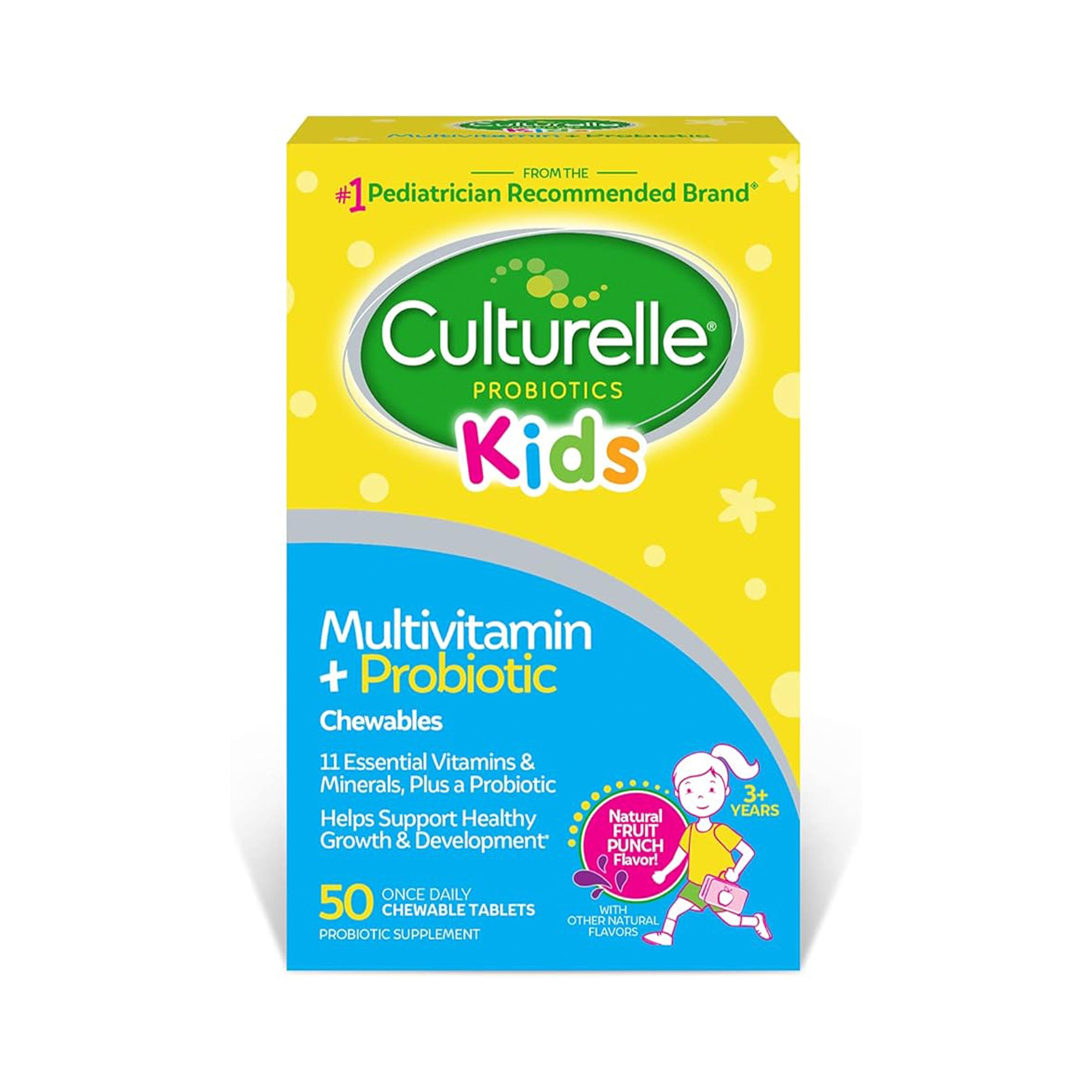 Culturelle Kids Complete Chewable Multivitamin + Probiotic For Kids Ages 3+ Fruit Punch Flavor, 50 Count