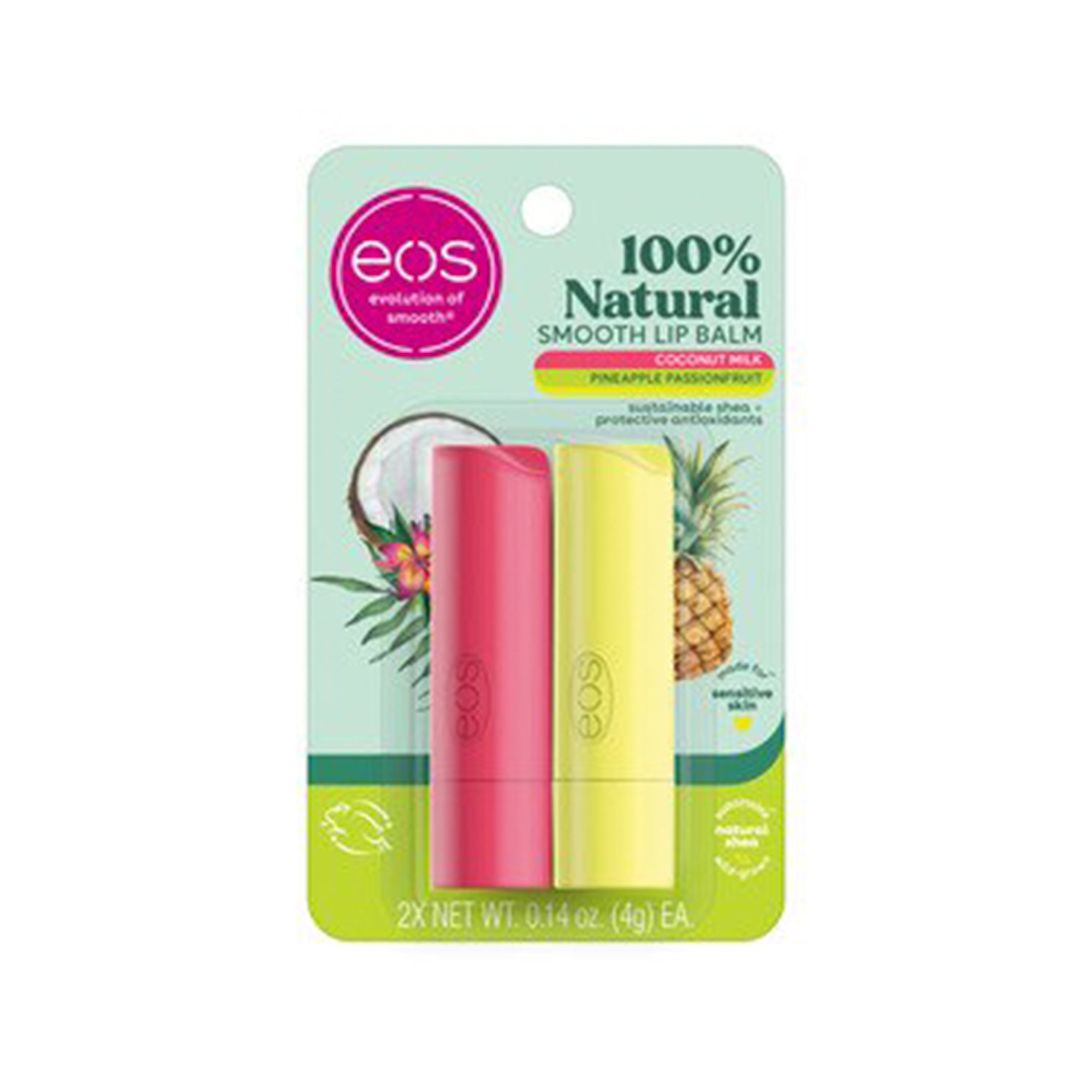 eos Super Soft Shea Lip Balm Stick Coconut Milk and Pineapple Passionfruit 2-pack