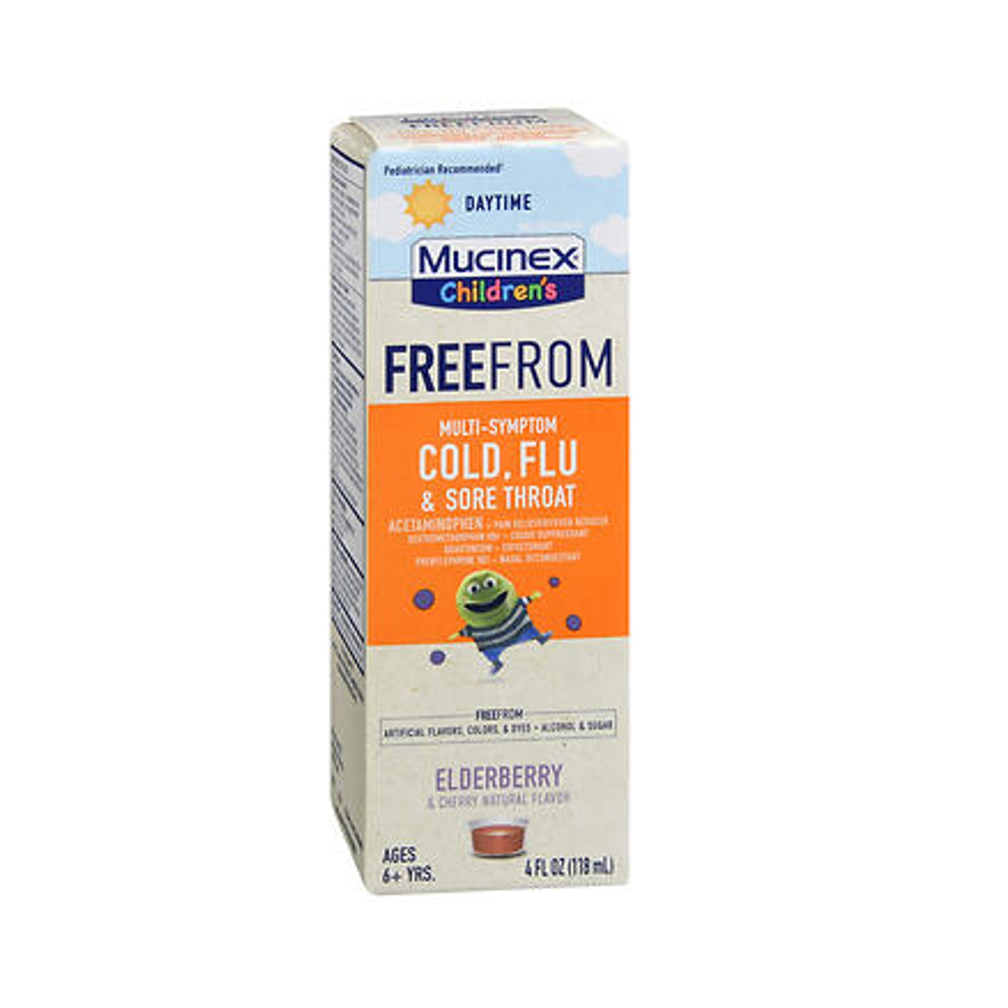 Mucinex Children's Free From Multi-Symptom Cold, Flu & Sore Throat Daytime Elderberry & Cherry Natural Flavor 4 oz