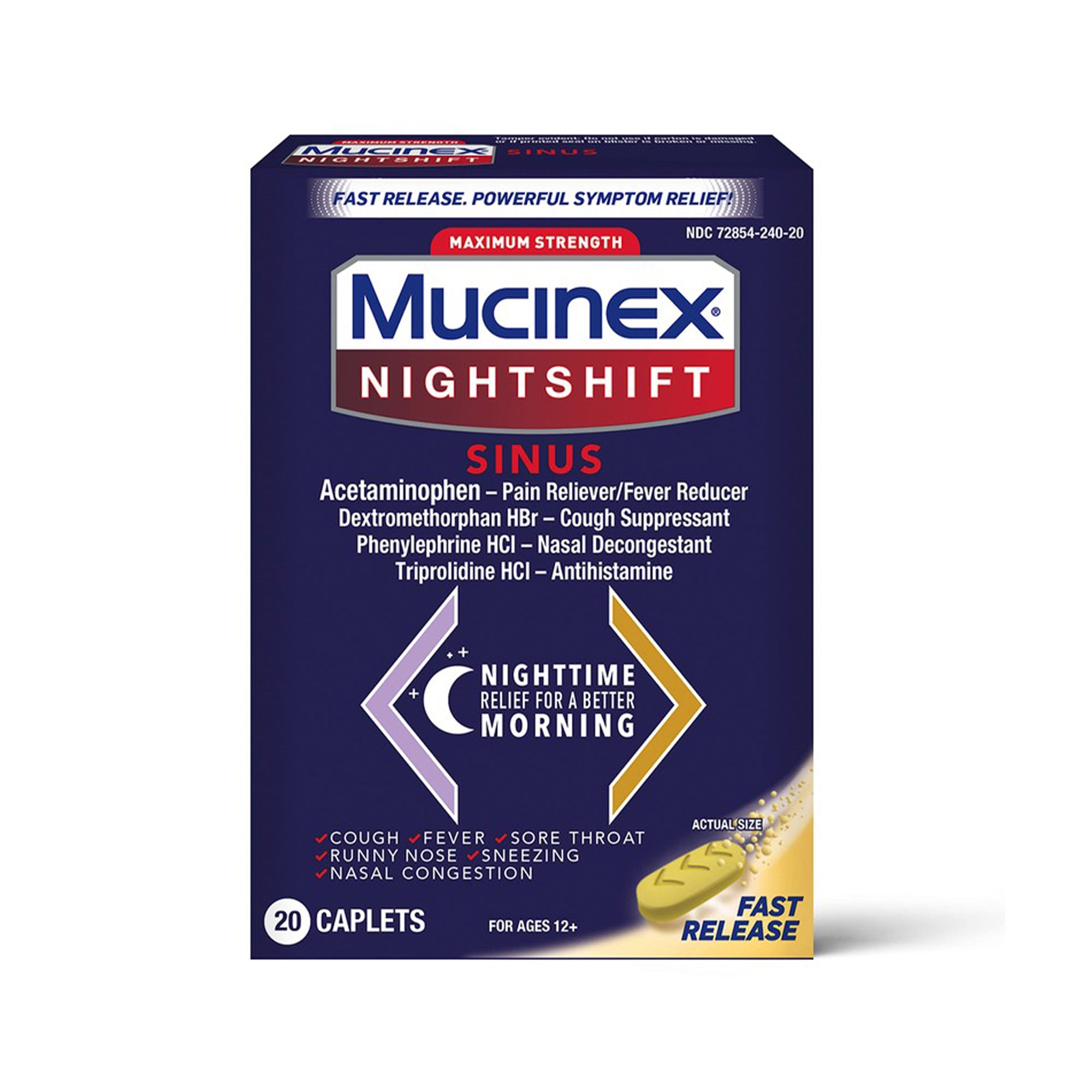 Mucinex Nightshift Sinus Fast Release Maximum Strength, 20 Caplets